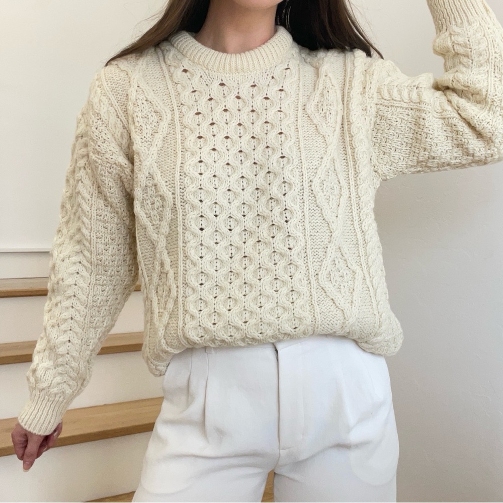 Aran Sweater Market 100% Pure New Wool Fisherman Cable Knit Chris Evans Sweater